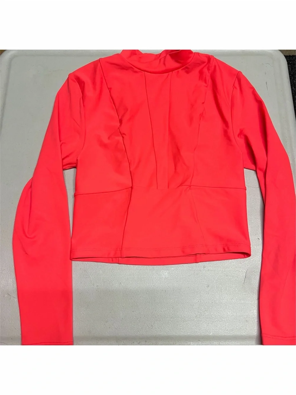 NEW Mikoh Women’s “Lowers” Crop Long Sleeve Rash Guard Swim Shirt in Neon Orange